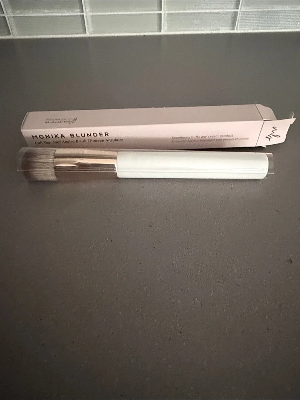 Angled Buff Brush — White Handle